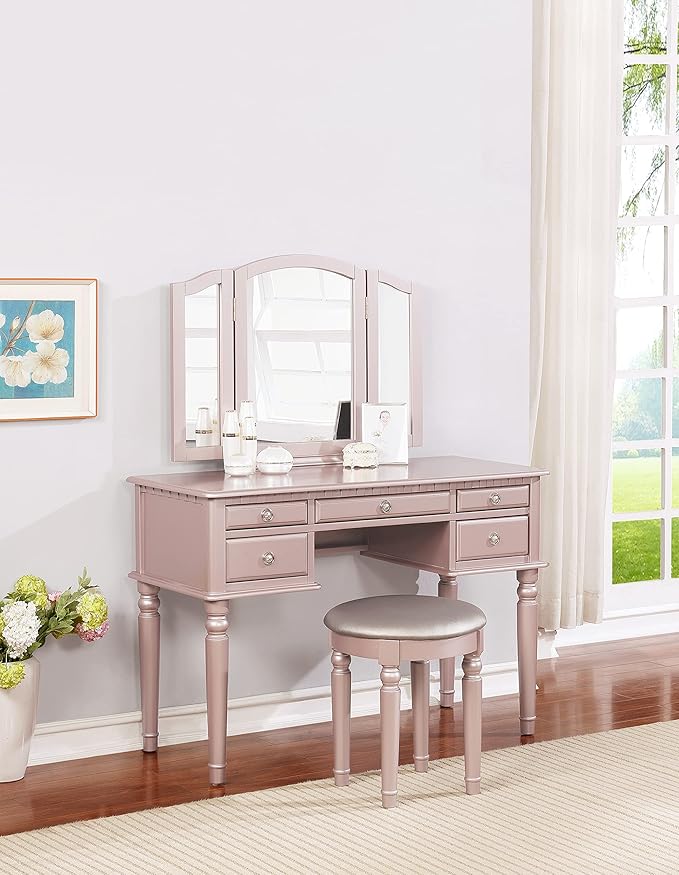 BOBKONA PDEX- Croix Collection Vanity Set With Stool, Rose Gold