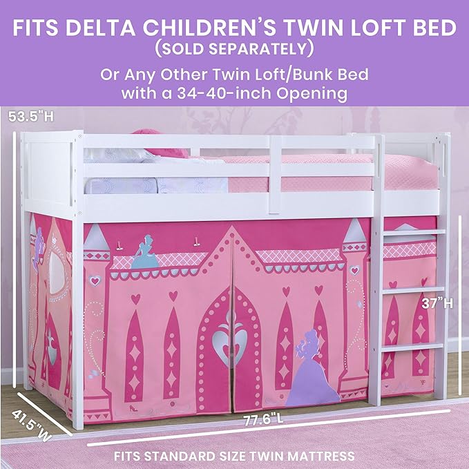 Disney Princess Loft Bed Tent - Curtain Set for Low Twin LoftBed (Bed Sold Separately) by Delta Children (Pack of 10)