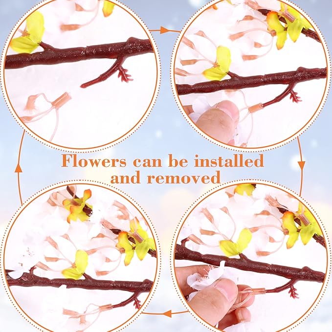 Giegxin Set of 8 Silk Cherry Blossom Branches Cherry Blossom Tree Stems Long Stem Artificial Flowers for Tall Vase Flowers for Home Wedding Vase Floral Arrangements, 39.37 Inch(White)