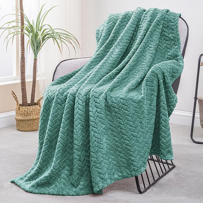 Exclusivo Mezcla Fleece Throw Blanket for Couch, 50x70 Inches Soft Cozy Jacquard Flannel Blankets, Lightweight Fuzzy Plush Warm Throws for Winter, Celadon