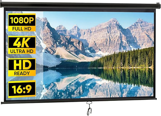 Smartxchoices 100" 16:9 HD Manual Projector Screen with Auto Lock Anti-Crease Home Theater Office Wall Mounted Ceiling Pull Down Projection 1.1 Gain Matte Black, View Size: 87 x 49 inches