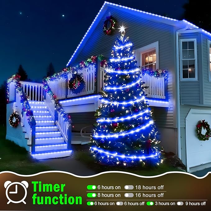 KNONEW 164FT 1000LED Rope Lights for Outside,Outdoor String Lights Waterproof 8 Modes Clear Tube Light for Indoor,Bedroom,Wedding,Garden,Patio,Christmas,Tree,Rv,Holiday Decoration(Blue)