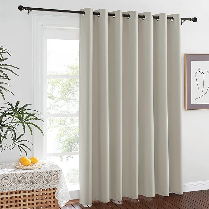 NICETOWN Noise Reducing Room Dividers Curtains Screens Partition Panels, Wide Width Grommet Top Divider for Living, Bedroom, Baby Room (One Pack, 7ft Tall x 15ft Wide, Natural)