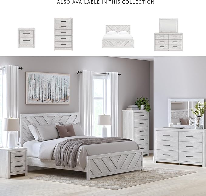 Signature Design by Ashley Cayboni Vintage 2 Drawer Nightstand with Safety Stop for Bedroom, 24.37" Tall, White