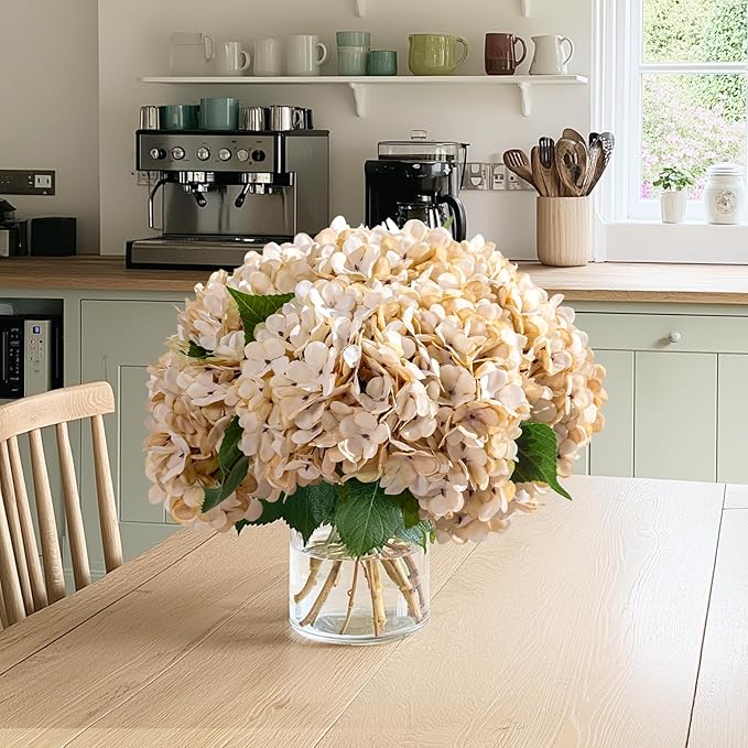 10PCS Fake Hydrangea Artificial Flowers Hydrangea Bouquet for Home Wedding Bridal Bouquet Office Party Table Centerpiece DIY Floral Decor (Autumn White)