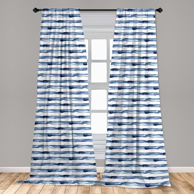 Ambesonne Harbour Stripe Window Curtains, Watercolor Style Paintbrush Stripes Sea Marine Life Lines Image, Lightweight Decor 2-Panel Set with Rod Pocket, Pair of - 28" x 84", Blue Night