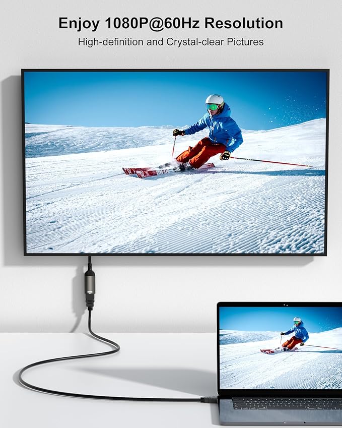 VGA to HDMI, Uni-Directional HDMI to VGA Adapter (Female to Male), VGA (Display) to HDMI (Source) Converter 1080P@60Hz Compatible with Computer, Desktop, Laptop, PC, Monitor, Projector