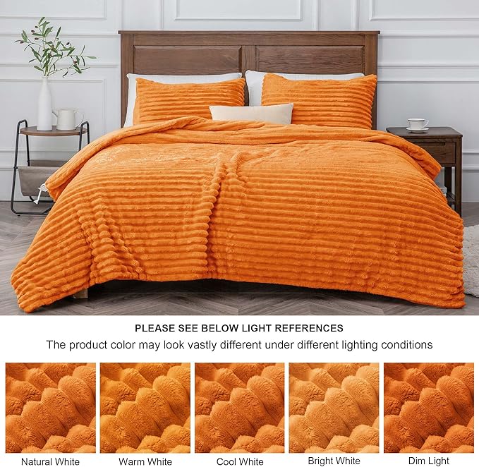 BEDELITE Fleece Queen Comforter Set -Super Soft & Warm Fluffy Burnt Orange Bedding, Luxury Fuzzy Heavy Bed Set for Winter with 2 Pillow Cases