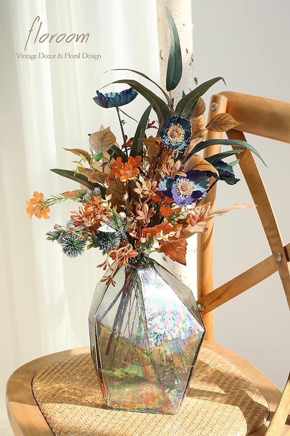 Floroom Artificial Greenery Stems Box Set, 39pcs with 8 Kinds of Faux Greenery Flowers Picks for DIY Bridal Bouquets Wedding Floral Arrangement Table Centerpieces, Earth Tones & Teal