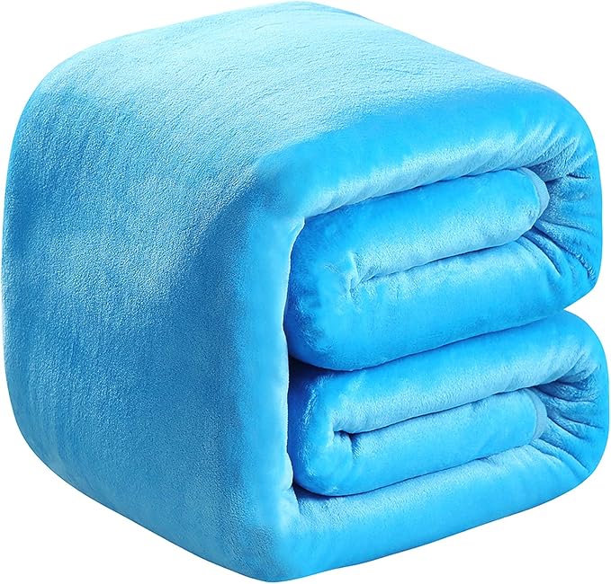 Polar Fleece Blankets Twin Size Light Blue for The Bed Extra Soft Brush Fabric Super Warm Sofa Blanket 66" x 90"(Lake Blue Twin)