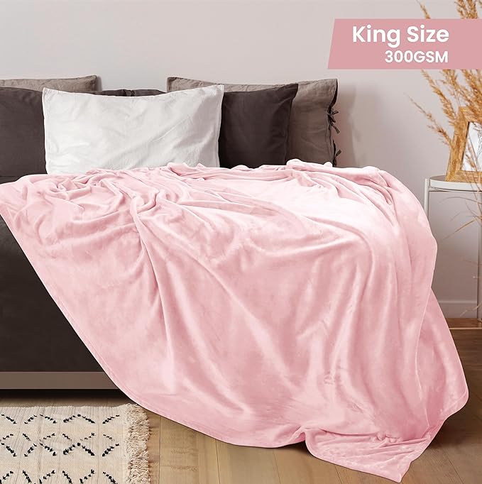 Utopia Bedding Fleece Blanket King Size Pink 300GSM Luxury Fuzzy Soft Anti-Static Microfiber Bed Blanket (90x102 Inch)