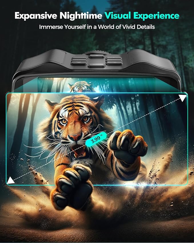 Night Vision Goggles for Adults, Night Vision Binoculars with10000mAh Rechargeable Battery, 3.99" HD Screen & 64GB Card, Infrared Binoculars for Hunting, Camping, Surveillance