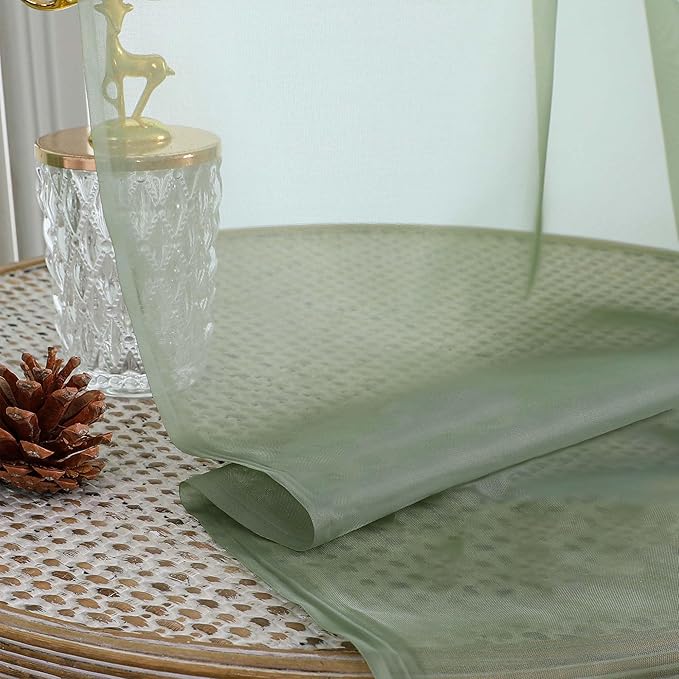 OWENIE Sage Green Sheer Curtain 90 Inches Long 2 Panels Set, Solid Filmy Drapes for Living Room Bedroom, Elegant Window Voile Sheer Curtain Panels Drapes, 2 Pcs, Each 59W x 90L Inch