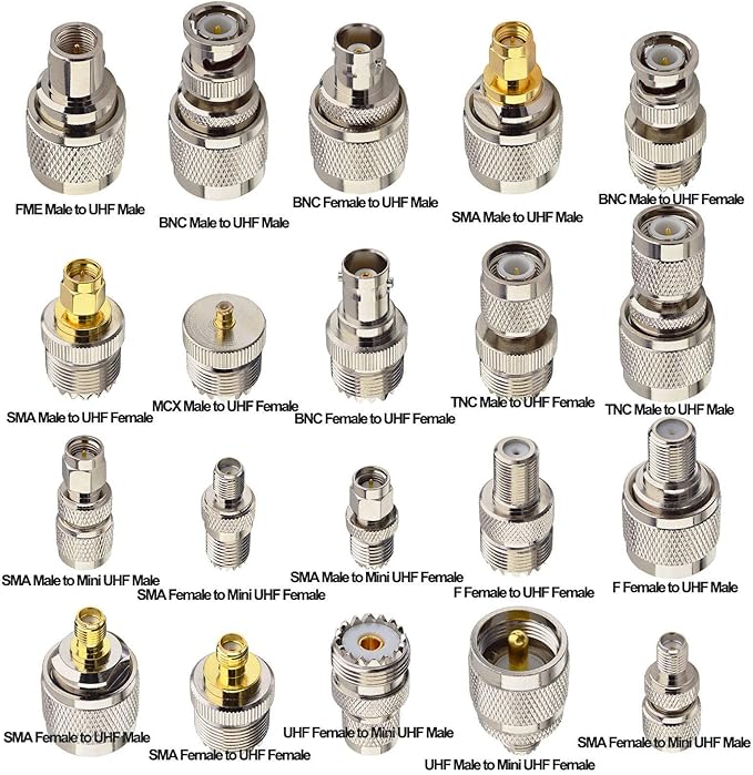 onelinkmore 20-Piece UHF Adapter Master Kit - PL259 SO239 to SMA BNC MCX FME F TNC Mini-UHF Connectors - RF Coaxial Converter Set for Ham Radio Base Stations, SDR, CB Scanners & HTs