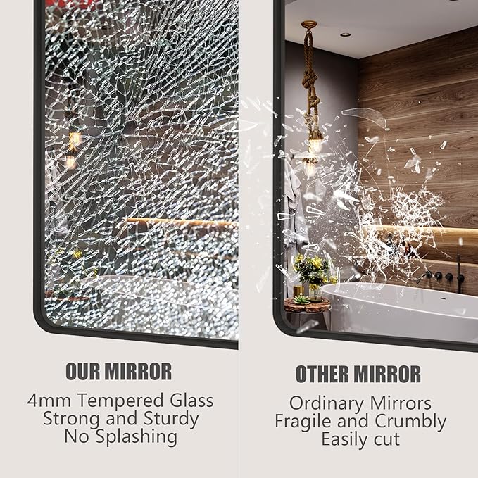 Black Bathroom Mirror for Wall, 55x30 Large Matte Black Vanity Mirror for Bathroom, Rounded Rectangle Mirror, Anti-Rust, Shatterproof (Horizontal/Vertical)