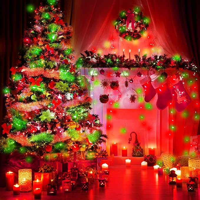 KOUQIYA Battery Operated Christmas Lights 2 Pack, 17ft 50 LED Mini String Light with Auto-Timer 8 Modes Waterproof Tree Lights (Red&Green)