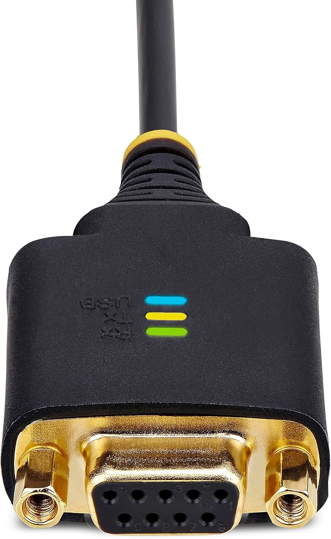 StarTech 1ft (30cm) USB to Null Modem Serial Adapter Cable, COM Retention, FTDI, USB-A to RS232, LED Indicators, Changeable DB9 Nuts Screws