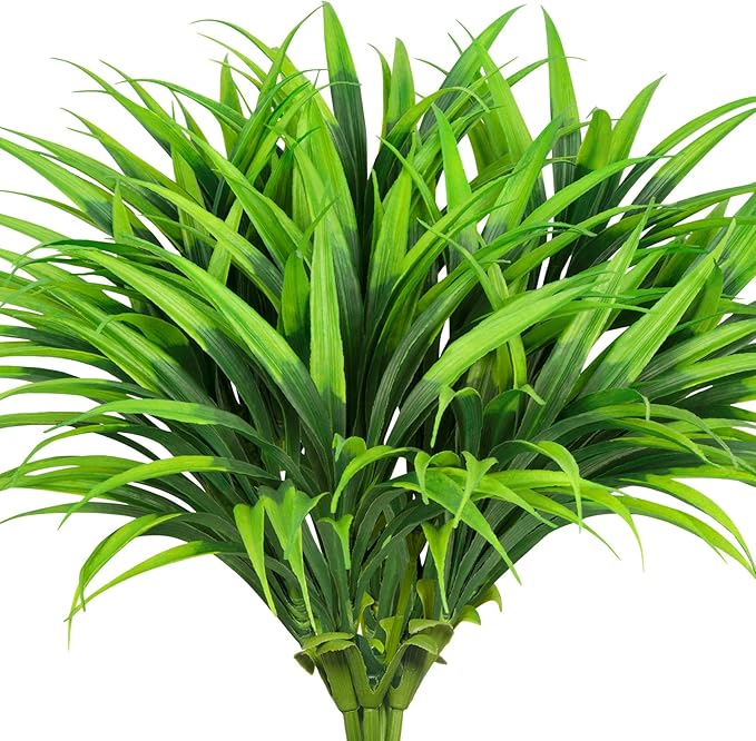 Ouddy Decor 20 Pcs Fake Outdoor Plants Artificial Grass Greenery Stems Faux Plastic Plants UV Resistant for Indoor Outside Garden Hanging Planter Pathway Porch Patio Window Box Home Decor, Green