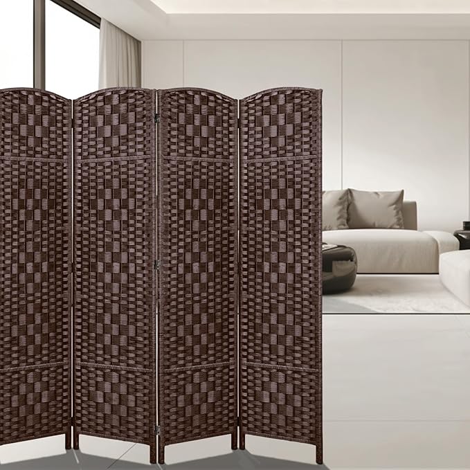 Rose Home Fashion Room Divider, 6 ft Tall Room Dividers and Folding Privacy Screens, 16in Privacy Screen 6 Panel Brown Space Temporary Wall Foldable Partition Separation