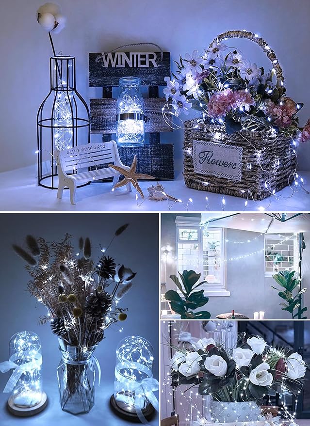 Minetom Fairy Lights Battery Operated, 4 Pack 33FT 100 LEDs Mini Battery Powered String Lights, Waterproof Twinkle Lights Mason Jar Lights for Indoor Home Wedding Christmas Decoration, Pure White