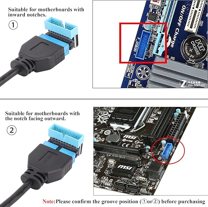 2 Pack 90 Degree Up Angle USB 3.0 20pin Connector USB 3.0 19Pin/20Pin Female to Male Extension Power Adapter Board for Desktop Motherboard Mainboard Internal Header Adapter(Up/blue-20Pin)