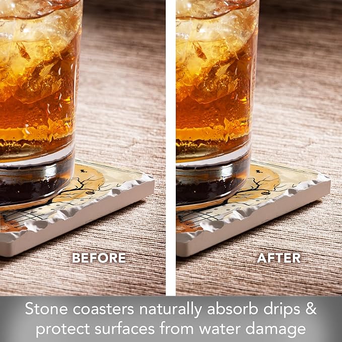 Thirstystone Haunted Valley 4 Pack Assorted Tumbled Tile Stone Coasters with Protective Cork Backing 4" Square Manufactured in The USA