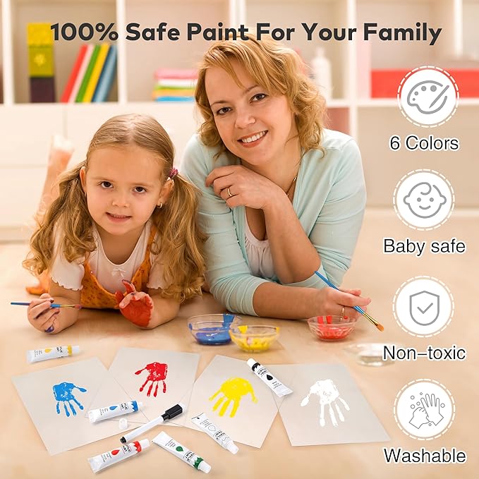 Family Handprint Kit, Hand Prints Keepsake Frame, DIY Craft Gift for New Parents & Mom & Baby, Grandparents, Mother's Day, Father's Day, Adoption Day, Anniversary, 6 Non -Toxic Paints (Walnut)