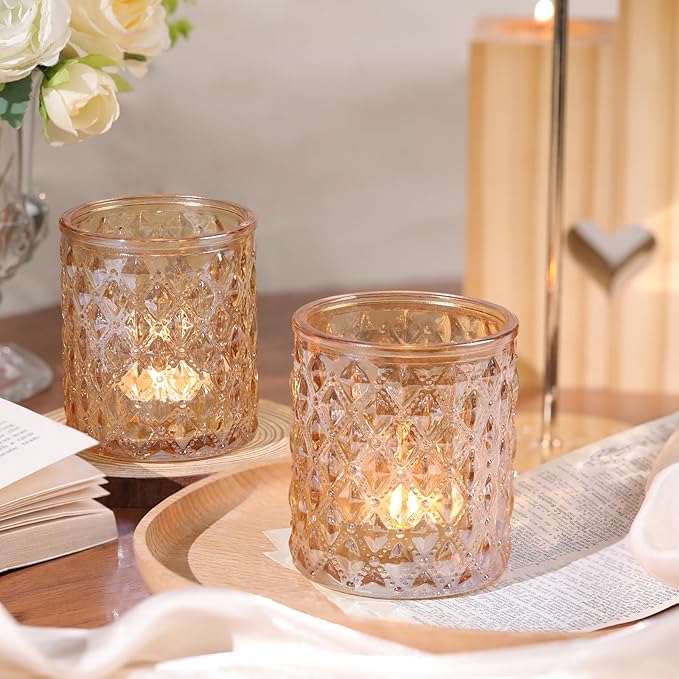 12Pcs Large Votive Candle Holders 2.8 * 3.2in Gold Tea Light Candle Holders Glass Candle Holder for Wedding, Bridal Shower, Table Centerpiece, Party, Home Decor