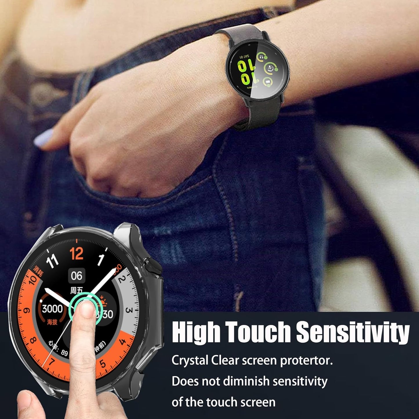 Lamshaw Hard PC Case for OnePlus Watch 2 with Screen Protector, Compatible Smartwatch Case (2 Pack-Black+Clear)