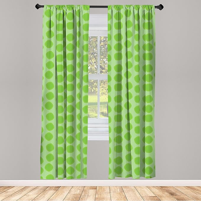 Ambesonne Lime Green Window Curtains, Simplistic Formless Geometric Shapes in Different Shades Theme, Lightweight Decor 2-Panel Set with Rod Pocket, Pair of - 28" x 63", Green
