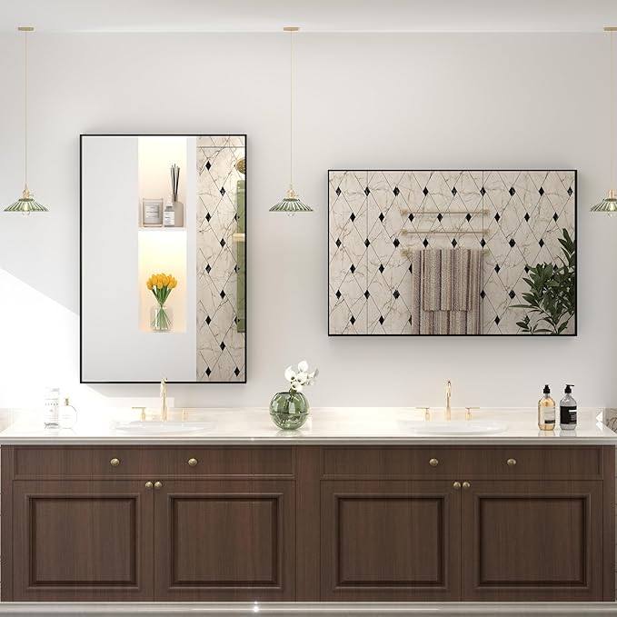 20x30 Inch Black Bathroom Mirror, Black Rectangle Mirror for Over Sink, Matte Black Aluminum Alloy Frame, Shatterproof, Anti-Rust (Horizontal/Vertical)