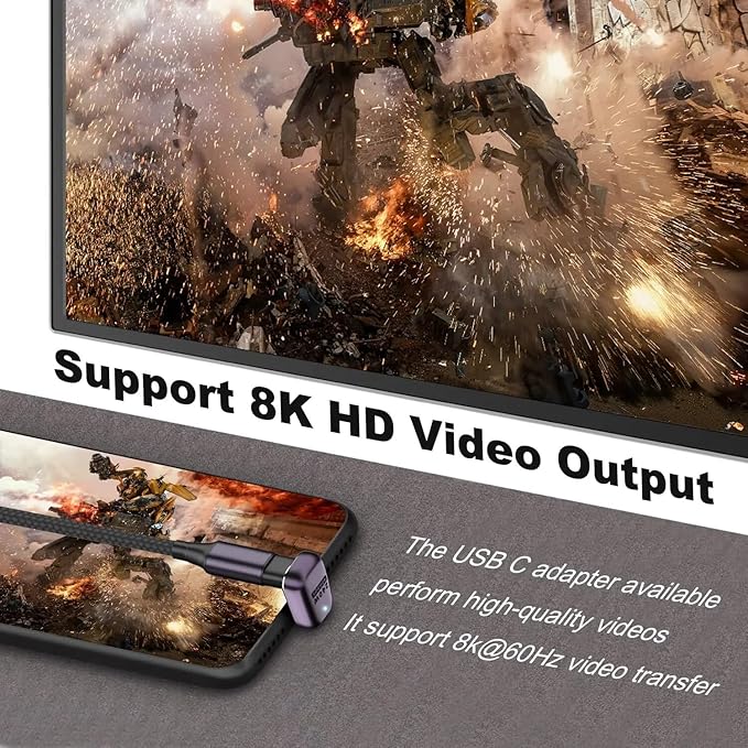 USB-C U-Shape Adapter 40Gbps [2 Pack], 180 Type-C Male to Female, 8K at 60Hz USB 3.1, Laptop, Tablet, VR, Camera, Smartphone