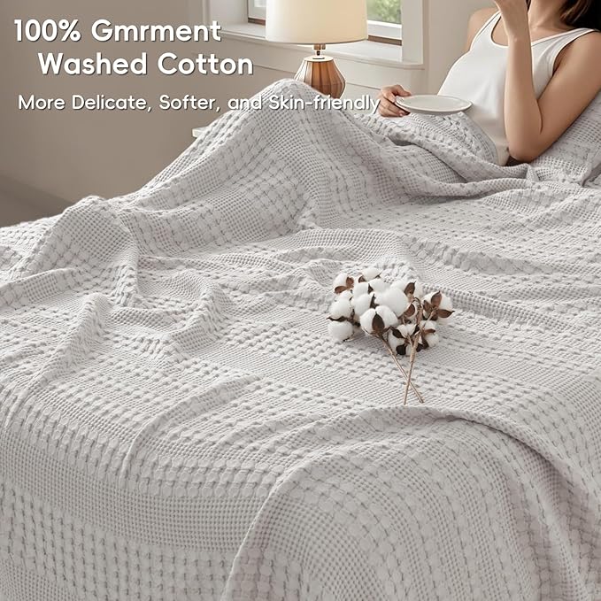 PHF 100% Cotton Waffle Blanket Oversized King 120"x120", Lightweight Breathable Extra Large 10'x10' Blankets for Bed, Giant Big Luxury Aesthetic Woven Bedding for Home Decor, Light Grey