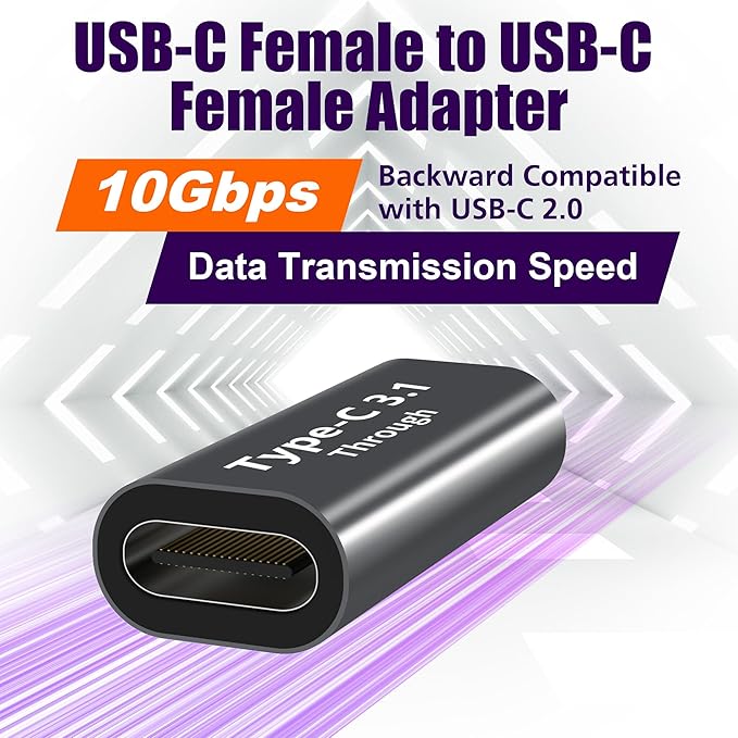 AGVEE 4 Pack USB-C Female to Female Bidirectional Adapter, PD 100W USB 3.2 Gen 2, Type-C USBC 10G Data Coupler Extender Extension Converter Connector, Gray