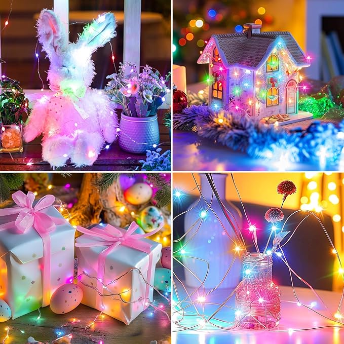 Brightown 12 Pack Easter Day Pastel LED Fairy Lights Battery Operated - Waterproof Silver Wire 7 ft 20 LED Firefly Lights for Easter Day Decor DIY Craft Party Bedroom