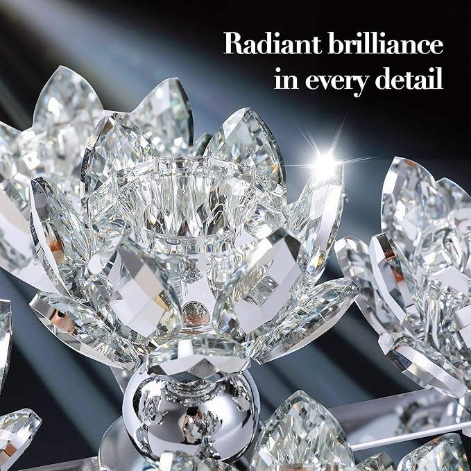 Crystal Candle Holders Lotus Candelabras Silver Arch Candlestick, Centerpiece Table, Home Hecor for Wedding, Dinning Room, Coffee Table, Kitchen, Living Room, Entryway (5 Arms, Taper Candle)