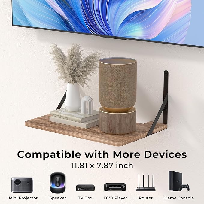Projector Wall Mount Shelf, 11.81" x 7.87" Floating Shelf for Projector, Router, Modem, Cable Box, Xbox, PS5 - Sturdy Projector Mount Rack Holder Stand