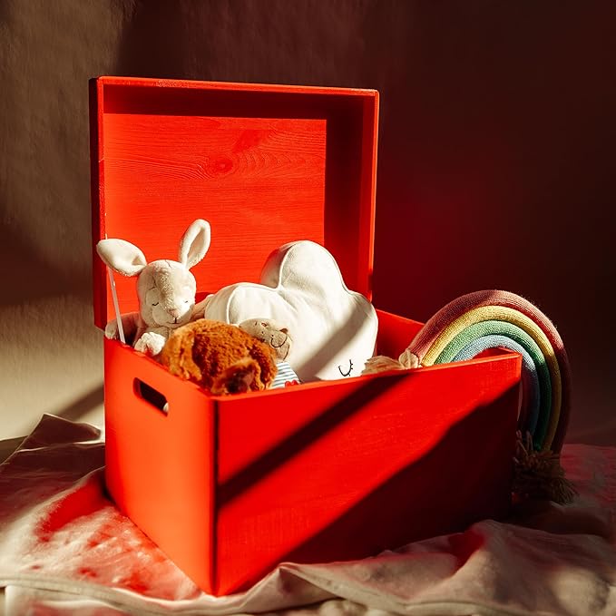 Large Red Wooden Box Storage with Hinged Lid | 15.8 x 11.8 x 9.44 inches (+-0.5) | with Handles | Gift Box Storage Document | Product NOT Intended for 15 Years OR Below
