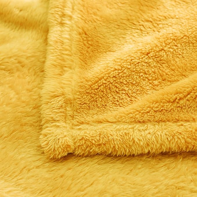 Exclusivo Mezcla Plush Fuzzy Fleece Throw Blanket, Super Soft, Fluffy and Warm Blankets for Couch, Bed, All Season Use (40x50 Inches, Mustard Yellow)