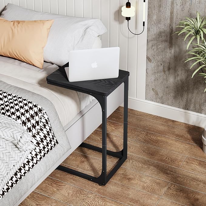 QEEIG C Table Side Table Living Room C Shaped Couch Tray End Table Modern 1 Pack, Black (017-30BN-1)