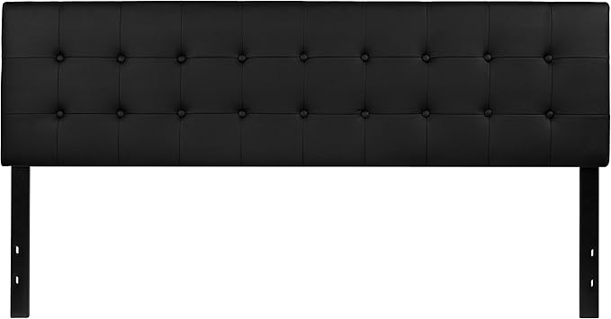 Flash Furniture Lennox Button Tufted Upholstered King Size Headboard in Black Vinyl with Adjustable Bed Rail Slots