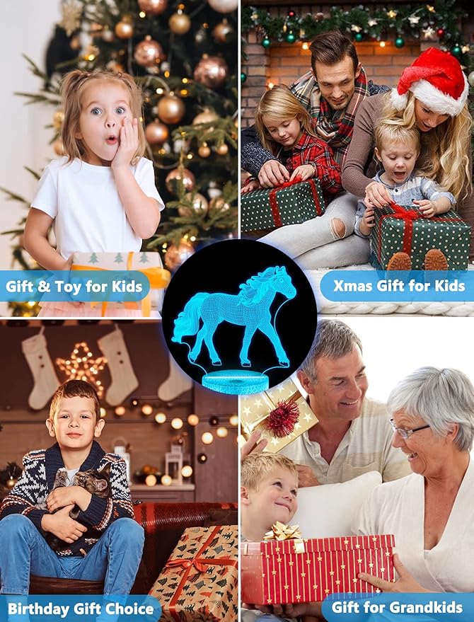 FULLOSUN Horse Gifts for Girl, Horse 3D Night Lights for Kids Illusion Lamp 16 Colors Changing with Remote Birthday Gifts for Child Baby Boy and Girl