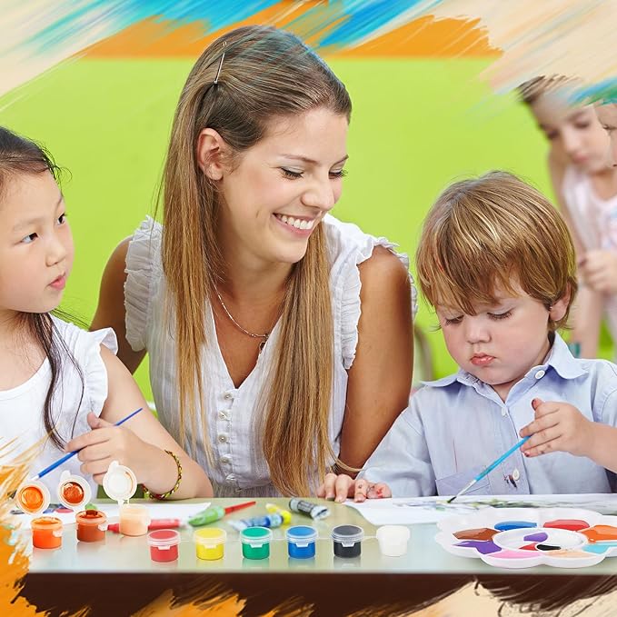 Fulmoon 12 Set Acrylic Paint Kits for Kids Adults Washable Mini Painting Kit Arts Crafts Party Favors Filled Strips Brushes Palettes Bulk for Classroom Home Kit Supplies (Vivid Color)