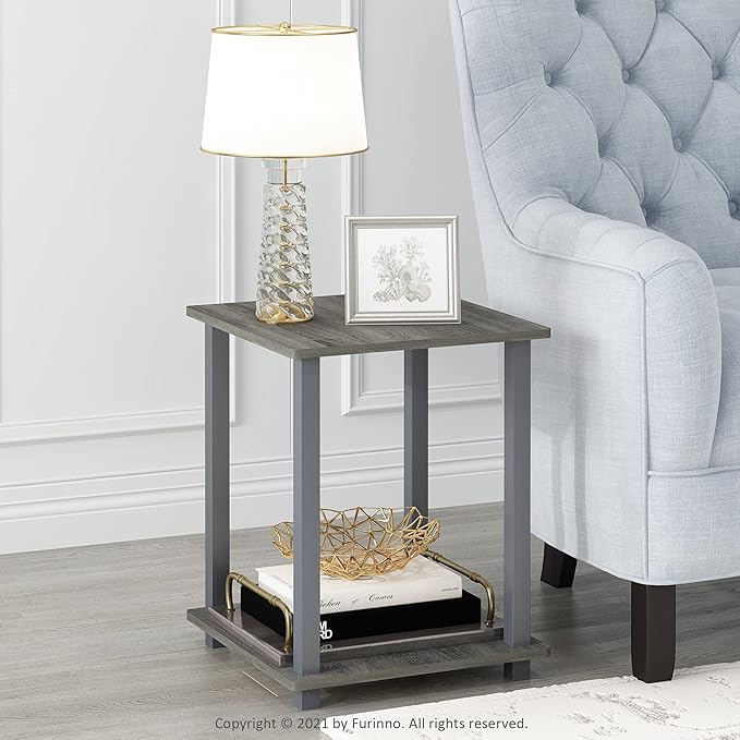 Furinno SIMPLISTIC Side Table Set of 2, 2-Tier End Table, Nightstand, Night Stand, Bedside Table, Easy Assembly, for Living Room, Bedroom, French Oak