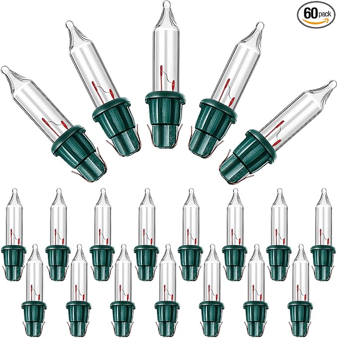 Mudder 60Count 2.5V Christmas 50/100/150/200 Count Mini Incandescent Wire String Lights Replacement Bulbs Indoor/Outdoor Christmas Lights Decor for Home Xmas Tree (Green Base with Warm White Bulb)