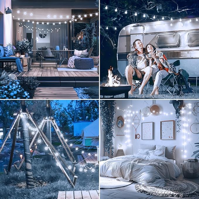 Minetom Crystal Globe String Lights Plug in - 33 ft 100 LED Globe Fairy String Lights with Remote and Timer, Waterproof for Bedroom Tent Loft Bed Window Porch Patio Wedding Party Holiday Decor, White