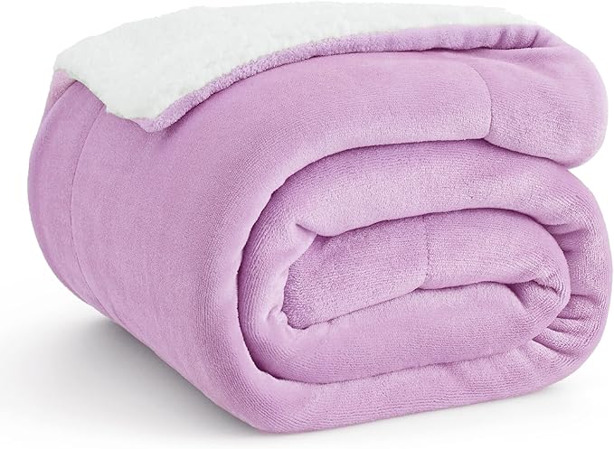 Bedsure GentleSoft Sherpa Fleece Throw Blanket Twin Size for Couch - Thick and Warm Throw for Girls and Women, Soft Fuzzy Plush Twin Blanket for Winter, Lilac, 60x80 Inches