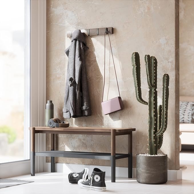 Umbra Flip Wall-Mounted Coat Rack with 5 Hooks – Modern, Space-Saving Storage for Hats, Jackets, Bags, Entryway, Mudroom, Closet, Bathroom, Bedroom – Grey/Pewter