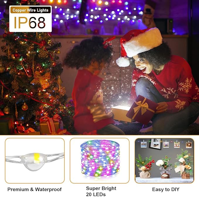 12 Pack Valentine's Day Fairy Lights Battery Operated, 3 Speed Modes, Extra 12 Batteries for Replacement, 7Ft 20 LED Mini String Light, Waterproof Twinkle Firefly Lights, Multi-Colored