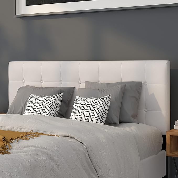Flash Furniture Lennox Tufted Upholstered Queen Size Headboard in White Vinyl
